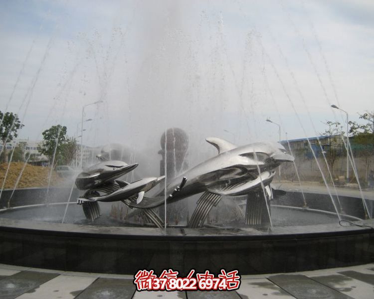 不銹鋼海豚雕塑，裝飾現代廣場的水景