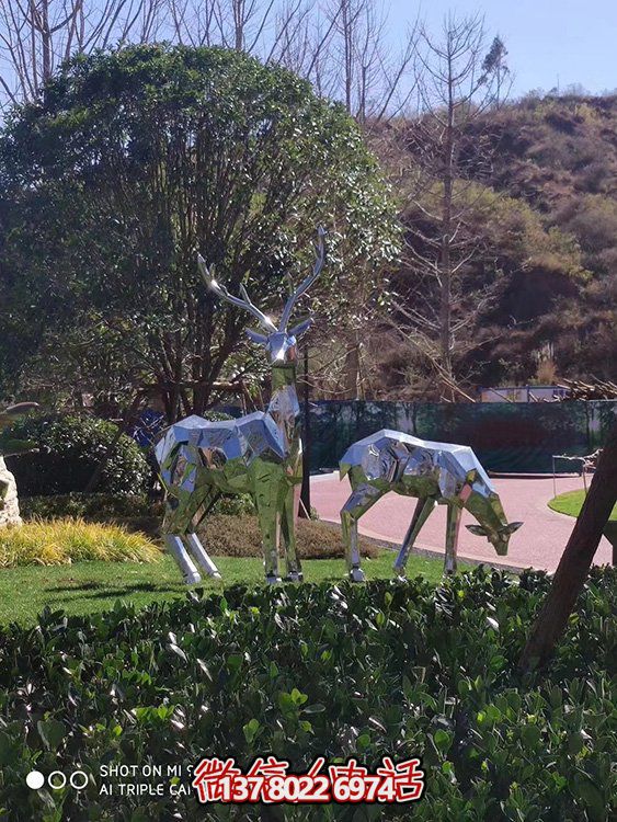 不銹鋼幾何雕塑——梅花鹿，點綴戶外公園