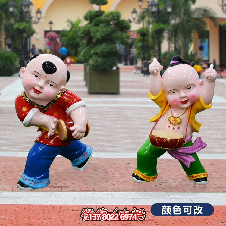 玻璃鋼福娃新年主題雕塑，為商業街添彩