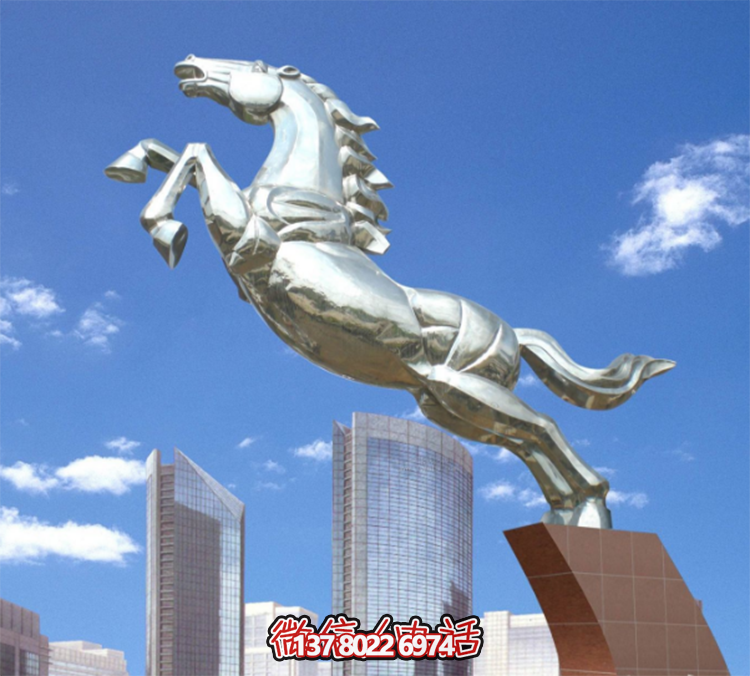 不銹鋼馬兒雕塑，鏡面騰空的馬兒雕塑，企業(yè)精神標(biāo)識標(biāo)志